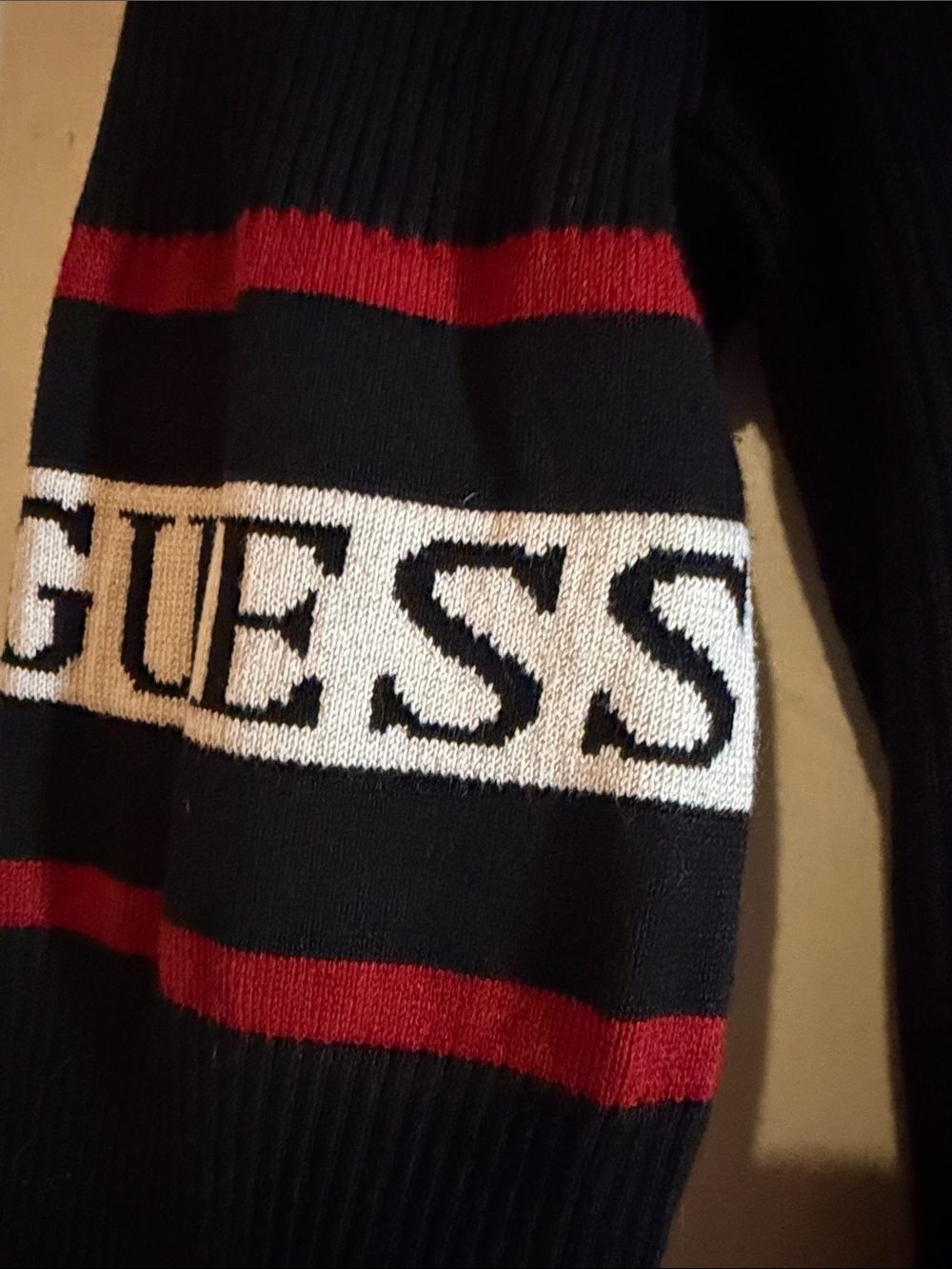 Guess Black Ribbed Zip-Front Long Ribed Sweater Sleeve Dress with Sleeve Accents - Picture 3 of 7